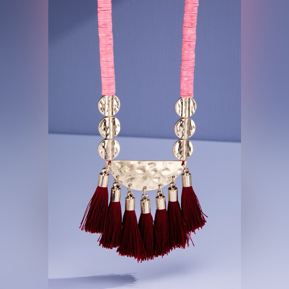 Gorgeous Statement Long Polymer Clay Beaded Tassel Necklace